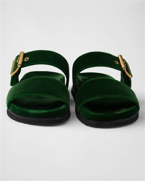 Laurel Green Velvet Slides 